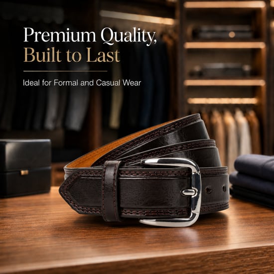 Men’s Classic 1.25 Inch Belt Real Leather Back in Brown - Image 5