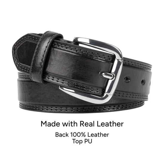 Men’s Classic 1.25 Inch Belt Real Leather Back in Black - Image 3