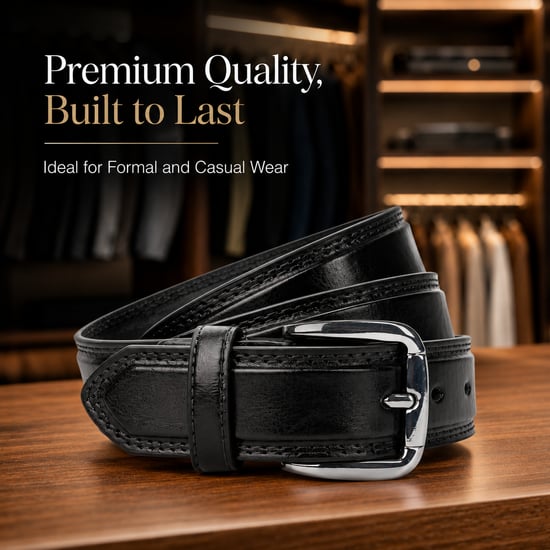 Men’s Classic 1.25 Inch Belt Real Leather Back in Black - Image 5