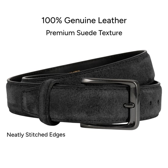 Men’s Genuine Leather Suede Belt 1.25" Dress Belt in Black - Image 3