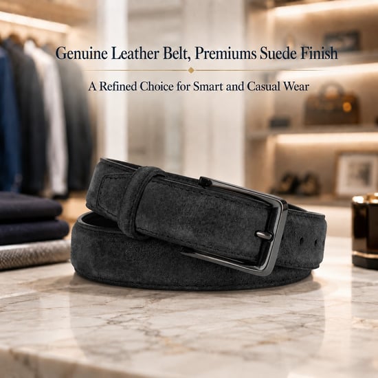 Men’s Genuine Leather Suede Belt 1.25" Dress Belt in Black - Image 5