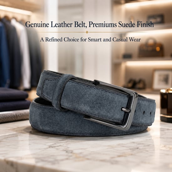 Men’s Genuine Leather Suede Belt 1.25" Dress Belt in Navy - Image 5