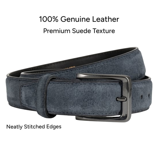 Men’s Genuine Leather Suede Belt 1.25" Dress Belt in Navy - Image 3