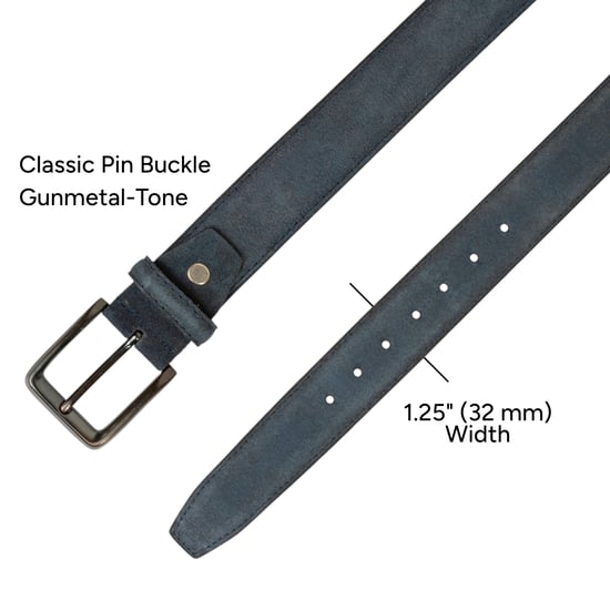 Men’s Genuine Leather Suede Belt 1.25" Dress Belt in Navy - Image 4