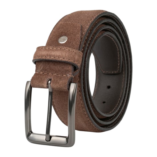 Men’s Genuine Leather Suede Belt 1.25" Dress Belt in Brown - Image 1