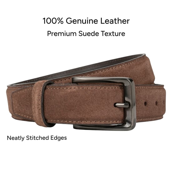 Men’s Genuine Leather Suede Belt 1.25" Dress Belt in Brown - Image 3
