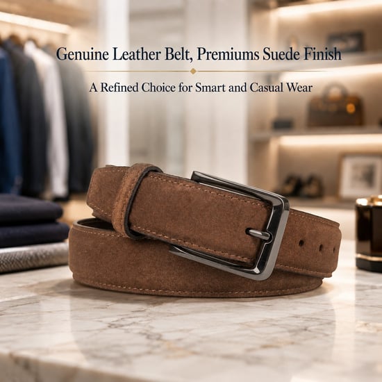 Men’s Genuine Leather Suede Belt 1.25" Dress Belt in Brown - Image 5
