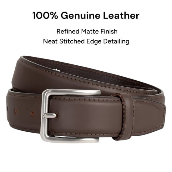 Men’s Genuine Leather 1.25" Belt Matte Finish in Brown - Image 3