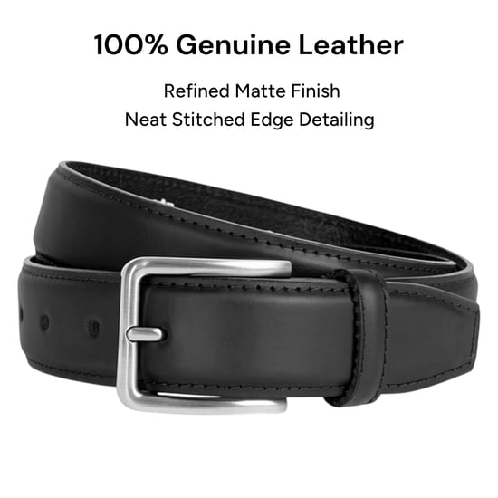 Men’s Genuine Leather 1.25" Belt Matte Finish in Black - Image 3