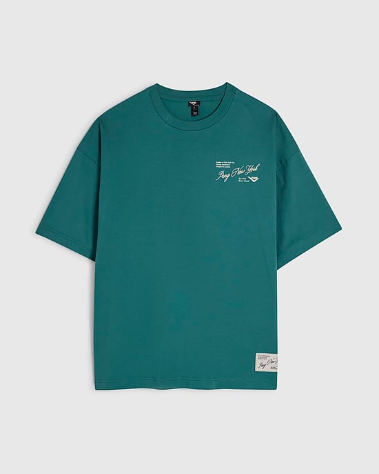 River Island Mens T-Shirt Green Oversized Script Embroidered Graphic - Image 6