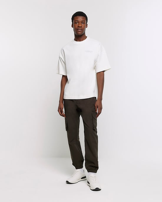River Island Mens T-Shirt Ecru Regular Fit Graphic Heavyweight - Image 2