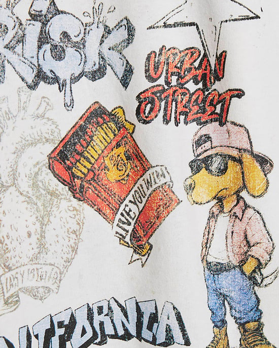 River Island Mens T-Shirt White Oversized Fit Tattoo Graphic - Image 5