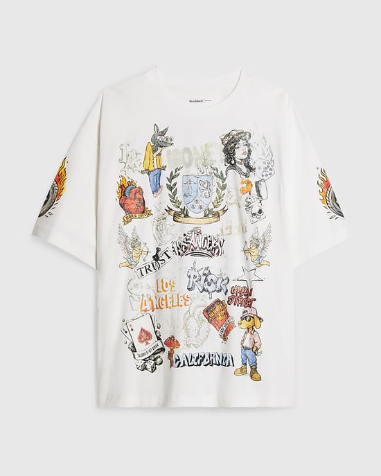 River Island Mens T-Shirt White Oversized Fit Tattoo Graphic - Image 6