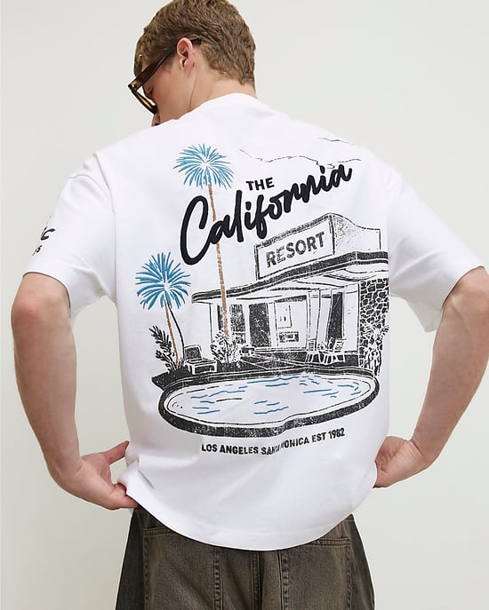 River Island Mens T-Shirt White Oversized Fit Boulevard Graphic - Image 2