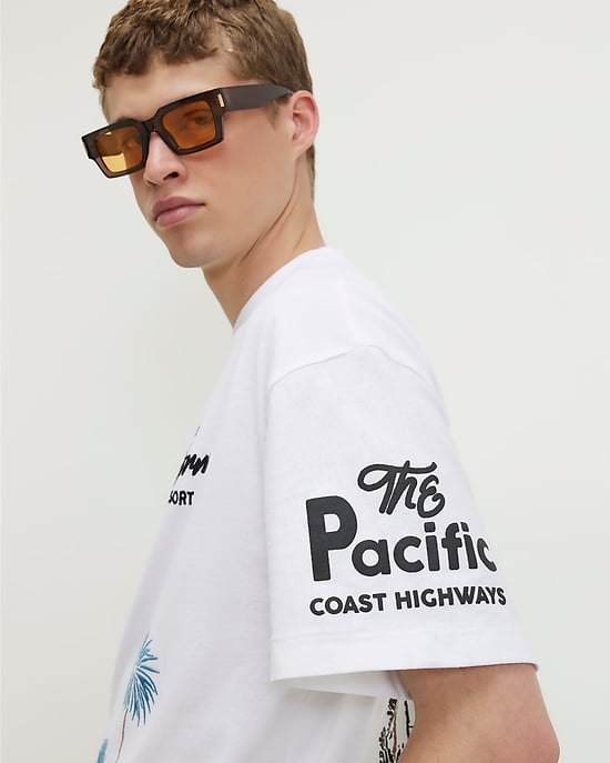 River Island Mens T-Shirt White Oversized Fit Boulevard Graphic - Image 3