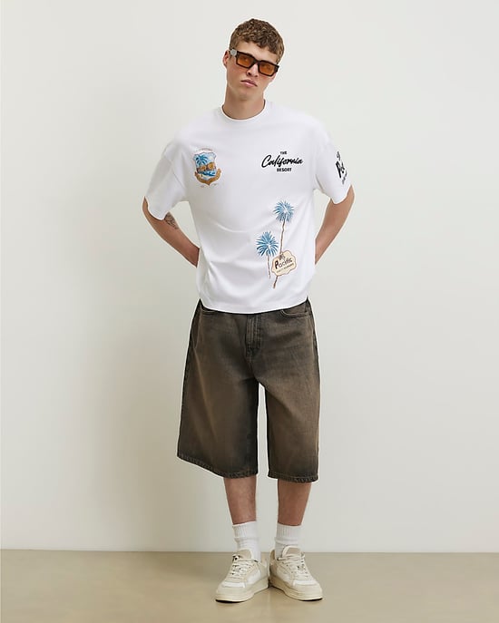 River Island Mens T-Shirt White Oversized Fit Boulevard Graphic - Image 4