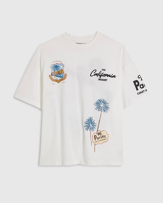 River Island Mens T-Shirt White Oversized Fit Boulevard Graphic - Image 6