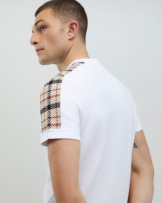 River Island Mens T-Shirt White Slim Fit Check Knit - Image 2