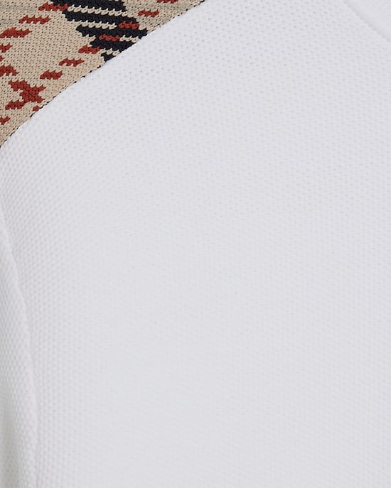 River Island Mens T-Shirt White Slim Fit Check Knit - Image 5
