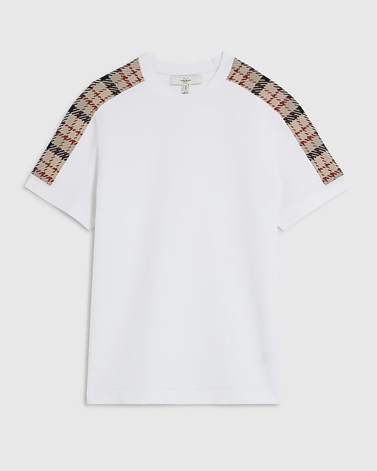 River Island Mens T-Shirt White Slim Fit Check Knit - Image 6
