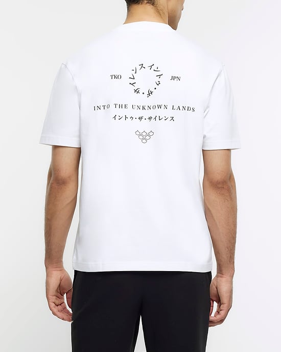 River Island Mens T-Shirt White Regular Fit Japanese Graphic Crew Neck - Image 2