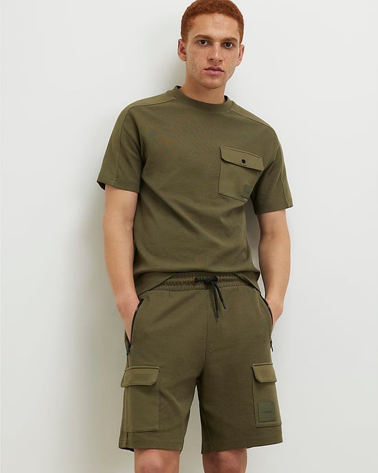 River Island Mens T-Shirt Khaki Slim Fit Textured Pocket - Image 1