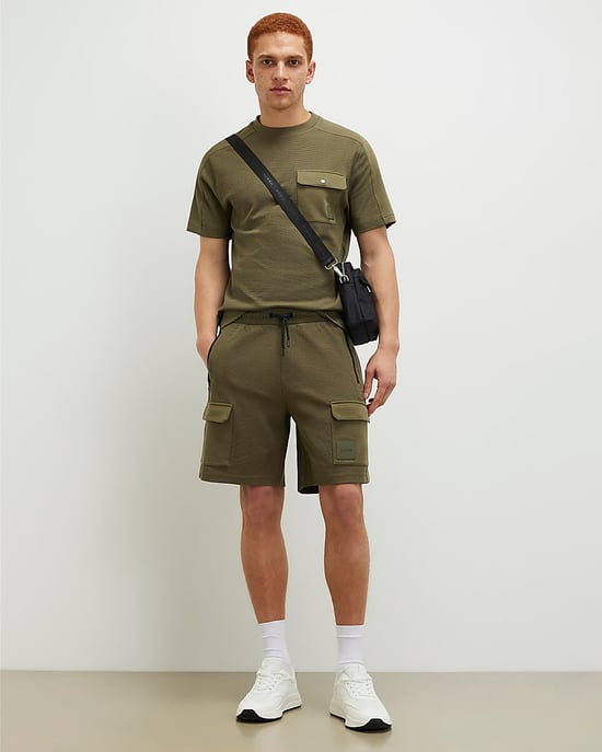 River Island Mens T-Shirt Khaki Slim Fit Textured Pocket - Image 2