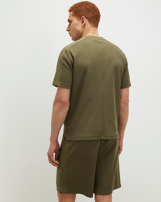 River Island Mens T-Shirt Khaki Slim Fit Textured Pocket - Image 3