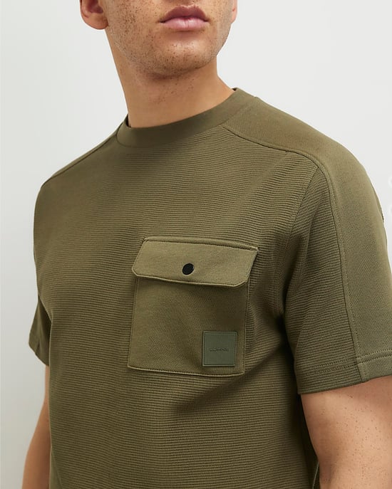 River Island Mens T-Shirt Khaki Slim Fit Textured Pocket - Image 4