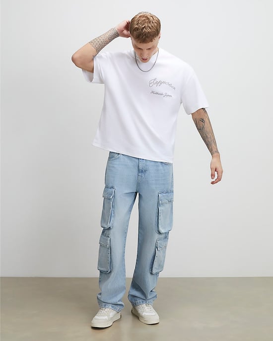 River Island Mens T-Shirt White Oversized Fit Sappora Crane Graphic - Image 3