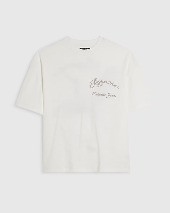 River Island Mens T-Shirt White Oversized Fit Sappora Crane Graphic - Image 6