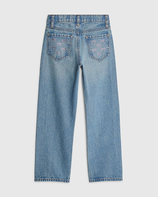River Island Girls Straight Jeans Blue Bow Embellished - Image 2