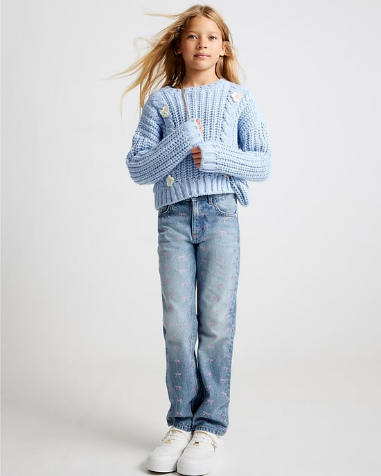 River Island Girls Straight Jeans Blue Bow Embellished - Image 3