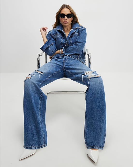 River Island Womens Straight Jeans Blue Relaxed Ripped - Image 4