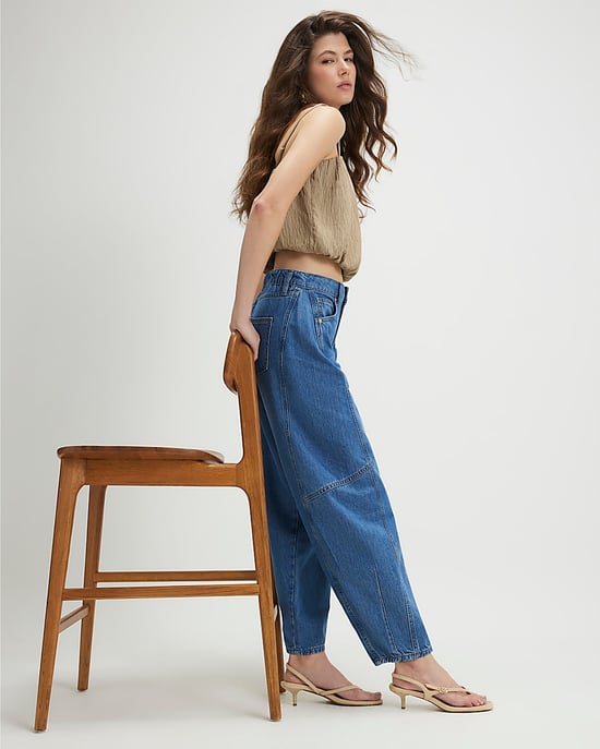 River Island Womens Barrel Jeans Blue Mid Rise Leg Zip - Image 2