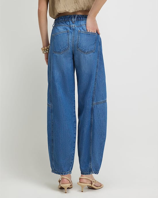 River Island Womens Barrel Jeans Blue Mid Rise Leg Zip - Image 3