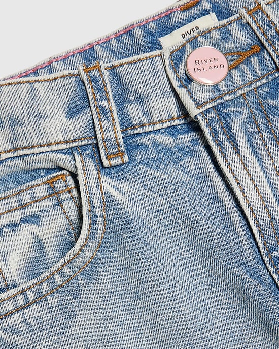 River Island Girls Straight Jeans Pink Floral Embroidered - Image 2