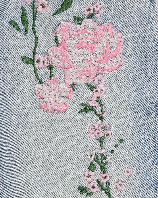 River Island Girls Straight Jeans Pink Floral Embroidered - Image 3