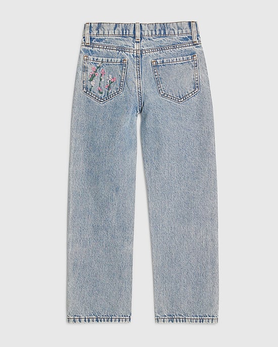 River Island Girls Straight Jeans Pink Floral Embroidered - Image 4