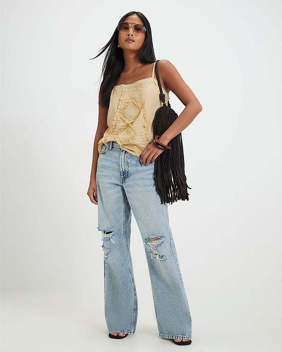 River Island Womens Straight Jeans Petite Blue Relaxed Leg Ripped - Image 1