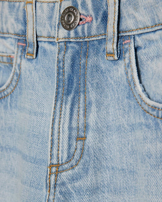 River Island Girls Straight Jeans Blue Ripped Trousers - Image 2