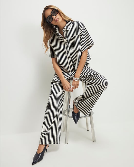 River Island Womens Wide Leg Jeans White Striped Drawstring - Image 2