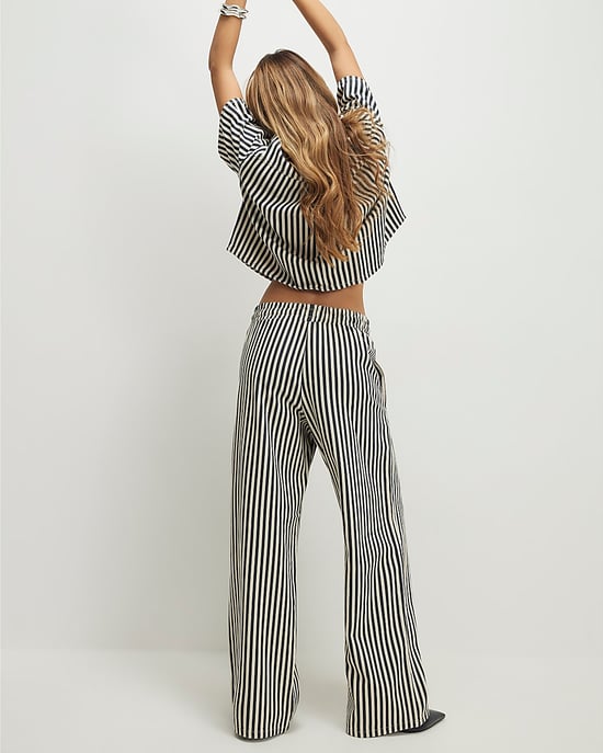 River Island Womens Wide Leg Jeans White Striped Drawstring - Image 3