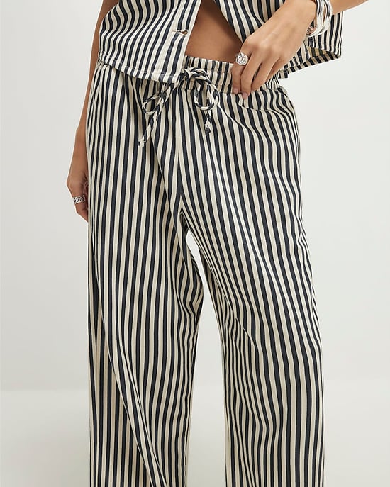 River Island Womens Wide Leg Jeans White Striped Drawstring - Image 4