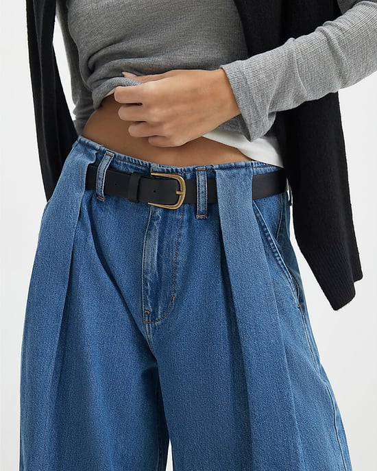 River Island Womens Wide Leg Jeans Blue Belted Pleated - Image 2