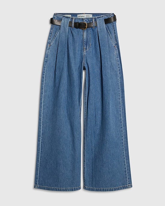 River Island Womens Wide Leg Jeans Blue Belted Pleated - Image 6