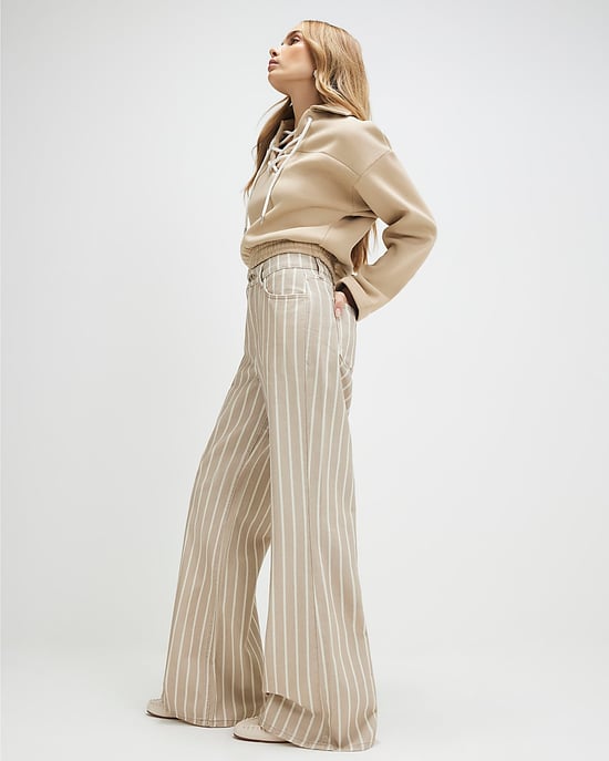 River Island Womens Wide Leg Jeans Beige Stripe Trousers - Image 2