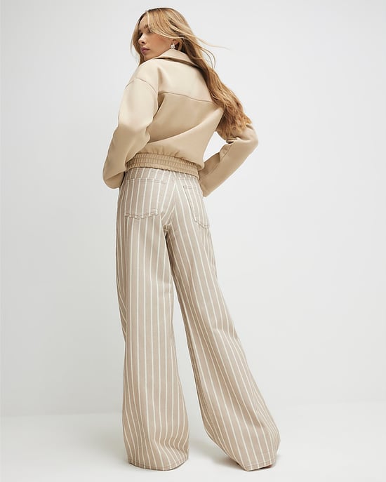 River Island Womens Wide Leg Jeans Beige Stripe Trousers - Image 3