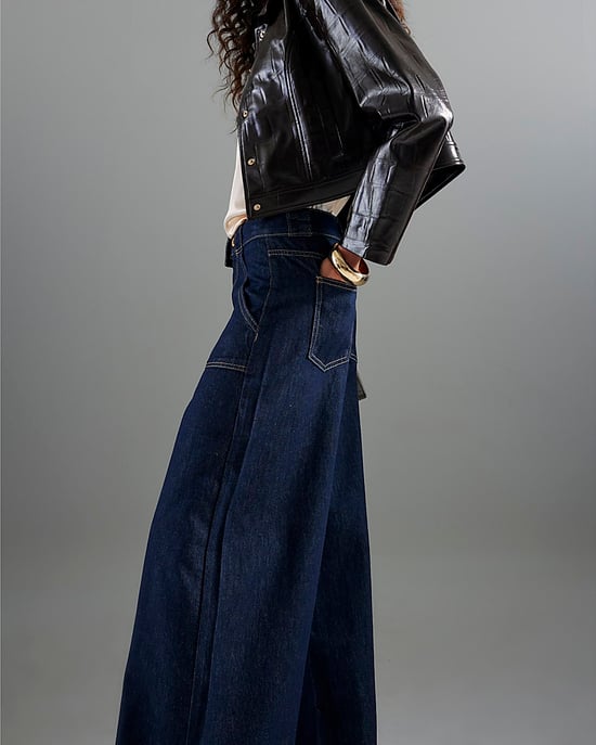 River Island Womens Wide Leg Jeans Indigo Mid Rise Tailored Baggy - Image 2