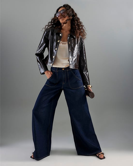 River Island Womens Wide Leg Jeans Indigo Mid Rise Tailored Baggy - Image 3